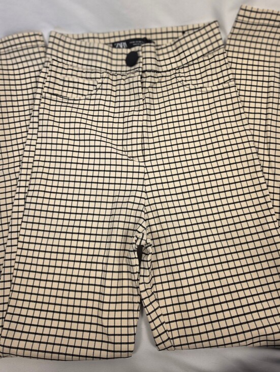 Zara Pants - ZARA Womens High Rise Leggings Pants Black Off White  Grid Check Plaid Size XS